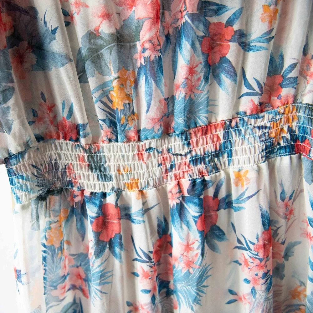 Liberty Love Coverup Kimono Sheer High Low Ruffle Tropical